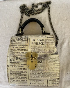 Patricia Nash HTF Newspaper Crossbody Satchel Removable Antique Brass Chain - Picture 1 of 15