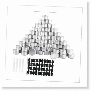 Screw Lid Aluminum Tins - 64 Pack Round Cans for DIY Food, Candle, Lotion Bars, - Picture 1 of 7