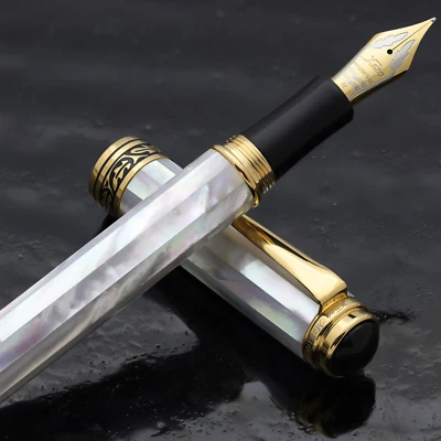 Pluma Estilográfica Xezo Maestro Blanca MOP Med-Fine, Chapada en Oro 18K. Hecho a mano, LE Foto 1 de 4