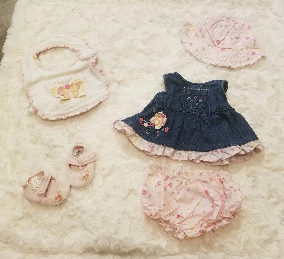 Koala bebé 5 piezas atar floral vestido conjunto 0-3M con sombrero, babero y zapatos - Niñas  Foto 1 de 4