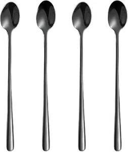 9 Inch Long Handle Iced Tea Spoon, Ice Cream Premium 18/10 Black - Picture 1 of 2