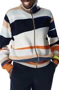 Sweaty Betty Terrain Zip Up Jacquard Wool Cardigan Sweater XXL Blue Orange Cream - Picture 1 of 14