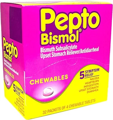 Pepto-Bismol 5 Symptom Relief Chewable Tablets Original 32 Counts Exp 03/2025 - Image 1 of 4