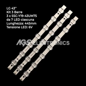 KIT 3 BARRES STRIP 7 LED TV LG SSC-Y19-43UM75 EAV64592501 TRIDENT-43UM75-REV00 - Picture 1 of 1