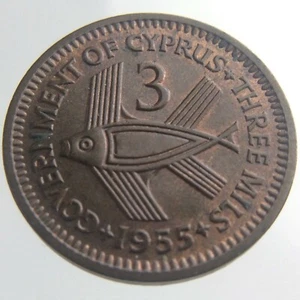 1955 Cyprus Three Mils KM# 33 Circulated Coin Bronze 954C - Picture 1 of 6