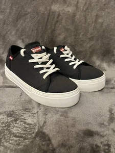 Levi's Black Canvas Lace Up Pumps - Deep soles - UK size 5 - Picture 1 of 7