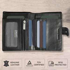 Herren RFID-blockierende Leder Geldbörse Münze Reißverschluss Tasche Kartenhalter schwarz KORUMA - Bild 1 von 16