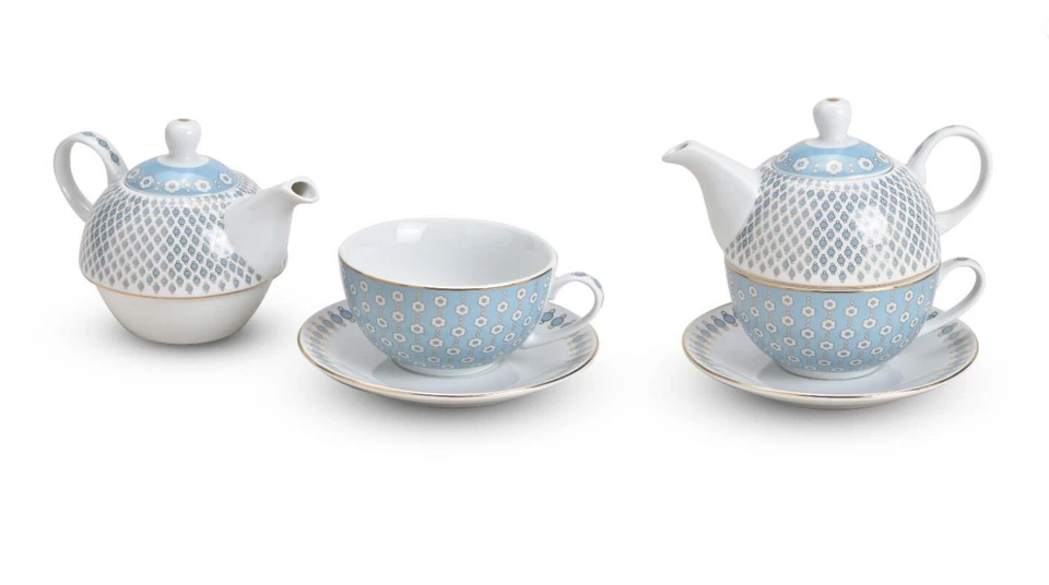 Tea for One Set - Teekanne - mit Retro Design in Blau - Bild 1 von 1