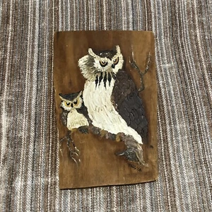 VTG Hand Painted Owls Rustic Barn Wood Wall Décor Signed 13x8” - Picture 1 of 4