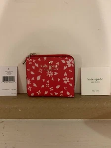 *NEW Kate Spade Staci Love Posie Small L-Zip Bi-Fold Wallet -Red/White Floral - Picture 1 of 8