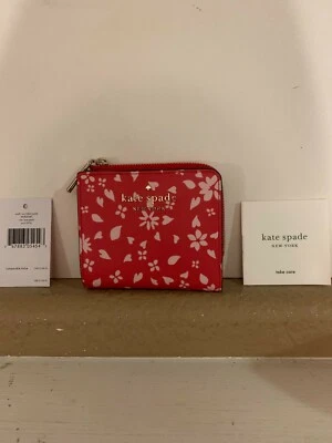 *NUEVA Cartera Kate Spade Staci Love Posie Pequeña Cremallera en L Doble Pliegue - Roja/Blanca Floral Foto 1 de 4