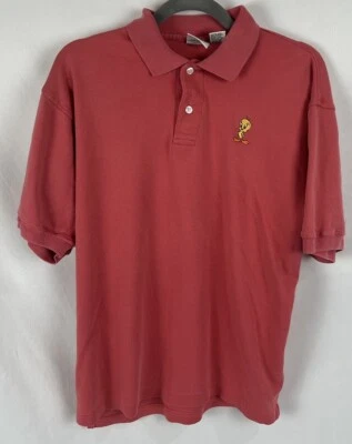 Camisa polo Looney Tunes clássica masculina manga curta tweety Bird coral média 1994 - Imagem 1 de 4
