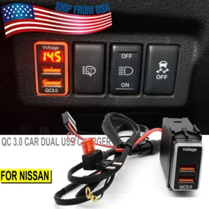 QC3.0 QuickCharger Double USB Téléphone Adaptateur Port LED Voltmètre Numérique pour Nissan - Photo 1 sur 9