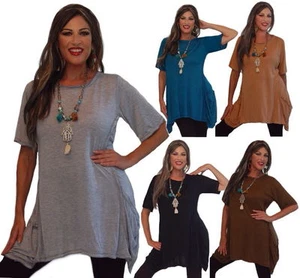 shirt tunic top stretch pocket jersey langenlook M L XL 1X 2X 3X 4X 5X 6X PLUS - Picture 1 of 1