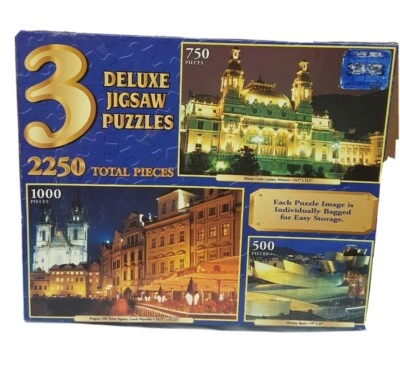 Sure-Lox 3 Piece Deluxe Puzzles 2250 Pieces Prague, Monte Carlo, Vizcaya Spain - Image 1 of 4
