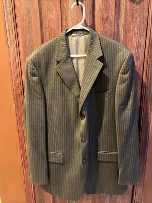 42 L Bill Blass Brown Striped Tweed Wool Cashmere Mens Jacket Sport Coat Blazer - Image 1 of 4