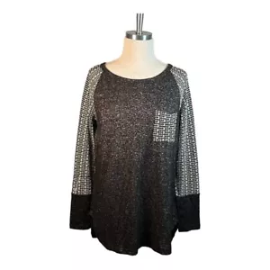 STACCATO SUPER SOFT BLACK AND GRAY BASEBALL RAGLAN WOVEN POCKET WOMEN SIZE LARGE - Picture 1 of 6