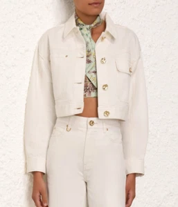 Zimmermann giacca di jeans bianca matchmaker boxy taglia AU 1 US S/M $885 - Foto 1 di 14