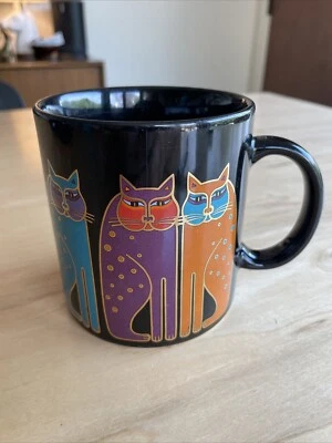 Taza de café/té Laurel Burch gatos siameses negro verde azulado naranja púrpura dorado 12 oz Foto 1 de 4