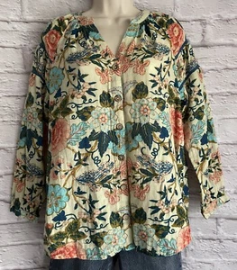 Soft Surroundings Bisonette Gauze Shirt sz Small Lace Trim Floral Style 2FE27 - Picture 1 of 12