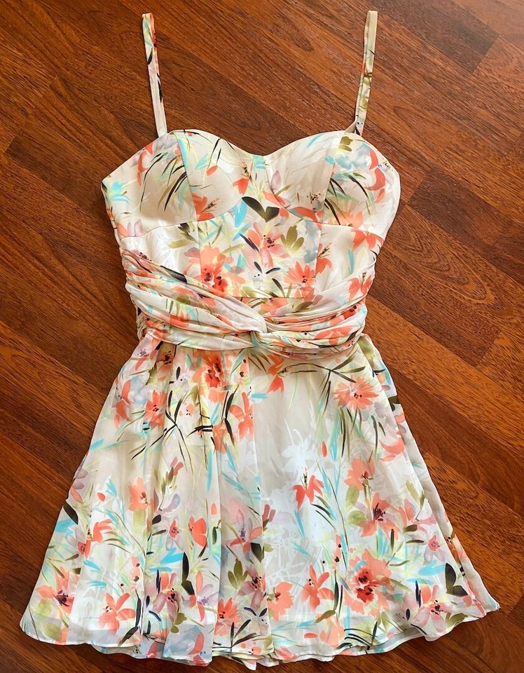 Marciano Womens Short Flowy Sundress Size 6 Multi Color Pastel Neon Floral - Image 1 of 1