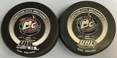 MOTOR CITY MECHANICS HOCKEY OFFICIAL GAME PUCKS U.H.L. DETROIT RED WING Cover