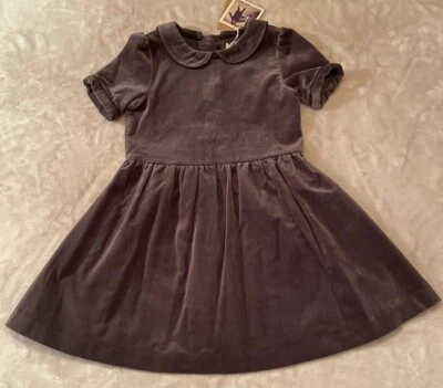 Vestido de Terciopelo Gris Jugo Oliva Cuello Peter Pan Talla 4 Años Nuevo con Etiquetas Foto 1 de 4