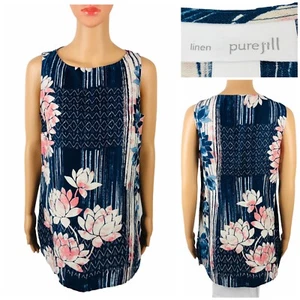 Pure Jill J Jill Damen XS Top ungewöhnlich Kunst zu tragen Lotusblüten Tunika Leinen gebraucht, in einwandfreiem Zustand - Bild 1 von 11