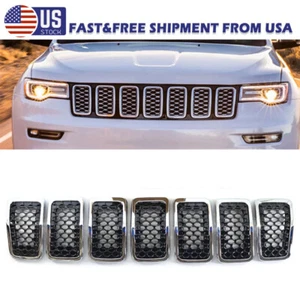 For 2019-2023 Jeep Cherokee Chrome Ring Black Mesh Front Grille Inserts Cover . - Foto 1 di 13