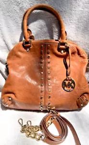Michael Kors Large Uptown Astor Studded Leather Satchel/Shoulder Bag ~ Walnut - Picture 1 of 8