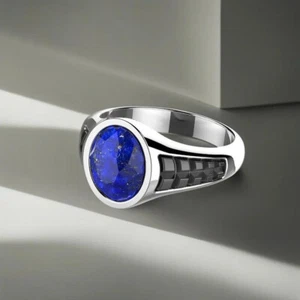 LAPIS LAZULI SIGNEG RING 925 STERLING SILVER RING MENS RING GIFT FOR HIM - Picture 1 of 4
