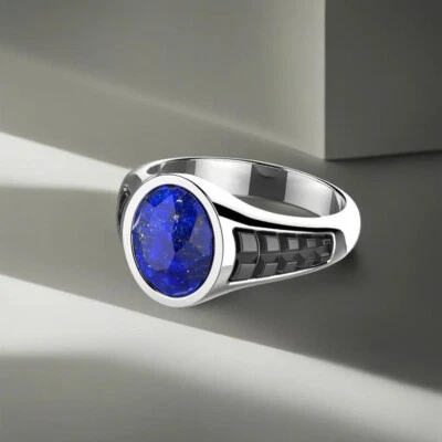 LAPIS LAZULI SIGNEG RING 925 STERLING SILVER RING MENS RING GIFT FOR HIM - Image 1 of 4