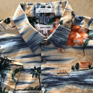 Pierre Cardin Men's XL Multi-color Blue Yellow Tropical Hawaiian Floral Shirt - Picture 1 of 14