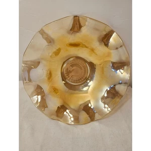 Karneval Vintage Braunglas Iris Fischgrät Vertiefung Glas Rüschenrand 11" - Bild 1 von 10