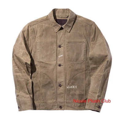 Waxed Canvas Men's Overalls Jacket Windproof Slim Coat Vintage Casual Biker Tops - Image 1 of 4
