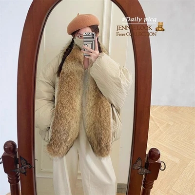 100% Fur Collar Jacket Women Fashion Loose Genuine Fox Fur Thicken Warm Coat Top - Image 1 of 4