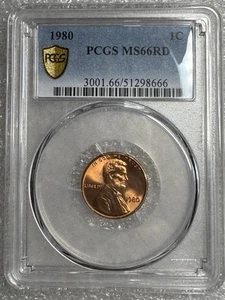 1980 P Lincoln Memorial Cent Penny PCGS MS 66 RD Gold Shield True View! - Picture 1 of 3