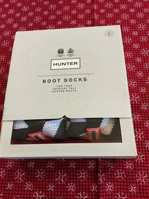 Hunter Original Tall Boot Fleece Socks, LARGE, Gray White Herringbone - Image 1 of 4
