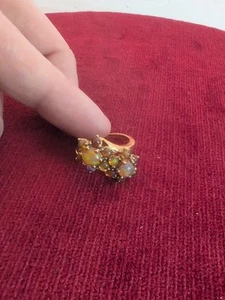 925 silver ring. Gold Tinted With Yellow/Orange Stones. UK SIZE P - Picture 1 of 9