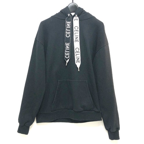 Felpa con cappuccio CELINE 2Y468670Q logo lacci parka cotone nero