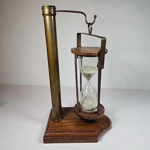Vintage hängendes Stundenglas auf Ständer Messing & Holz  - Bild 1 von 7