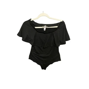 Body Gaze USA nero con volant e spalle scoperte, pezzo unico, taglia small - Foto 1 di 7