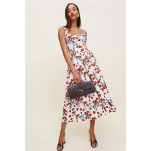 Reformation Balia Linen Sleeveless Basque-Waist Midi Dress Strawberry Jam US 6 - Picture 1 of 12