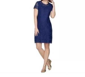 Isaac Mizrah Women’s Navy Lace Overlay Pullover Dress New Retail $98 - Picture 1 of 5