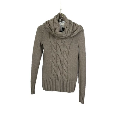 Suéter Aqua Mujer Talla S Marrón Claro Capucha Cuello Lana Alpaca Cachemira Cable Tejido Foto 1 de 4