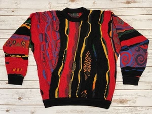 Vintage Coogi Australia 3D Strick Woll Pullover Bunt Rot Schwarz Gelb Größe M - Bild 1 von 23