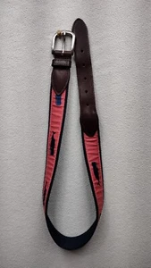 The Belted Cow Co. Canvas/Leather Pink With Blue Whale Belt, Size 28/70, EUC - Picture 1 of 9