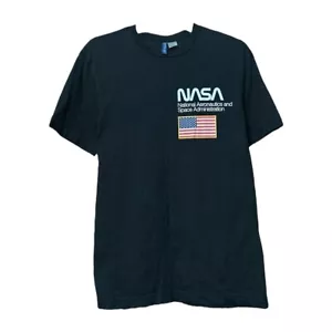 T-shirt H&M Divided Juniors nera bandiera americana NASA cotone taglia XS - Foto 1 di 6