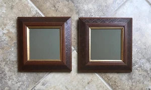 2 espejos vintage de granja HOMCO marco de madera cuadrado, adorno dorado 8,25" - Imagen 1 de 10