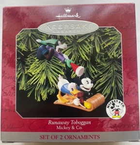 1998 Hallmark Keepsake Disney Ornament Mickey Donald Goofy - Runaway Toboggan - Picture 1 of 6